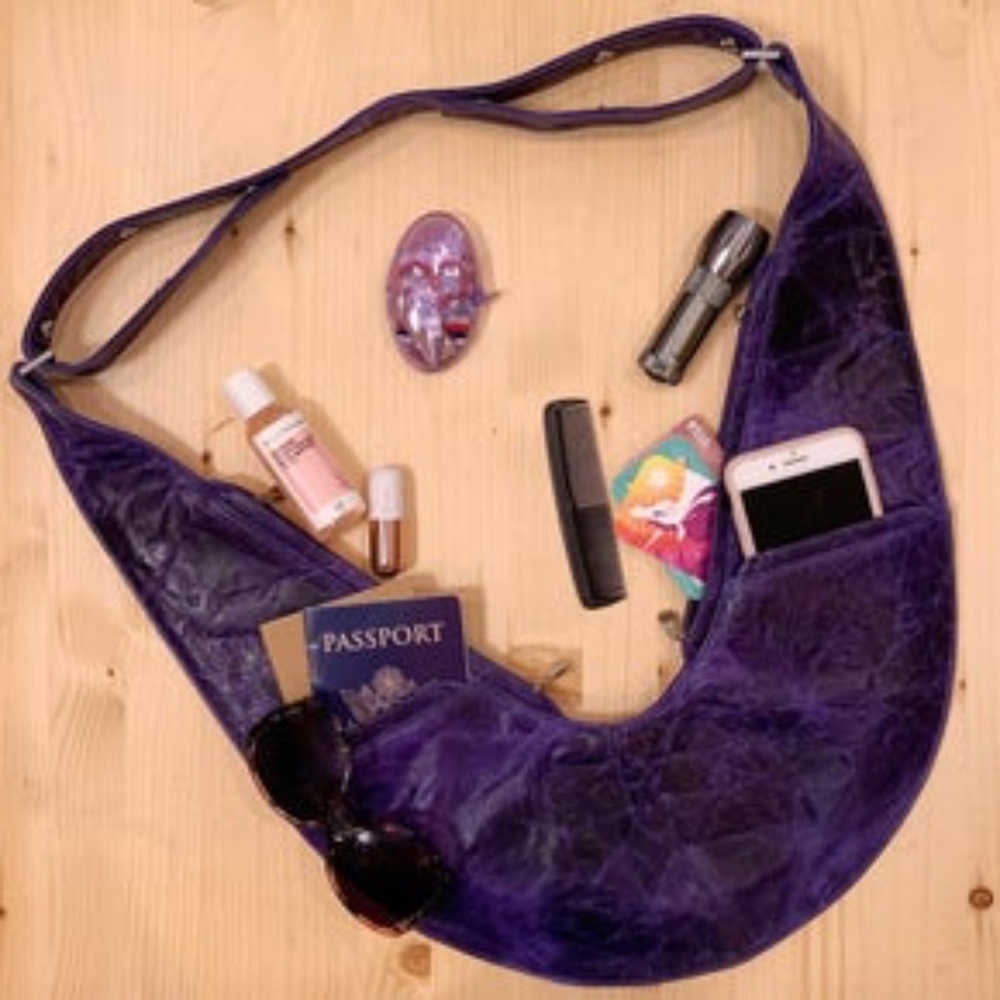 Purple Marbled Classic Leather Sash Bag